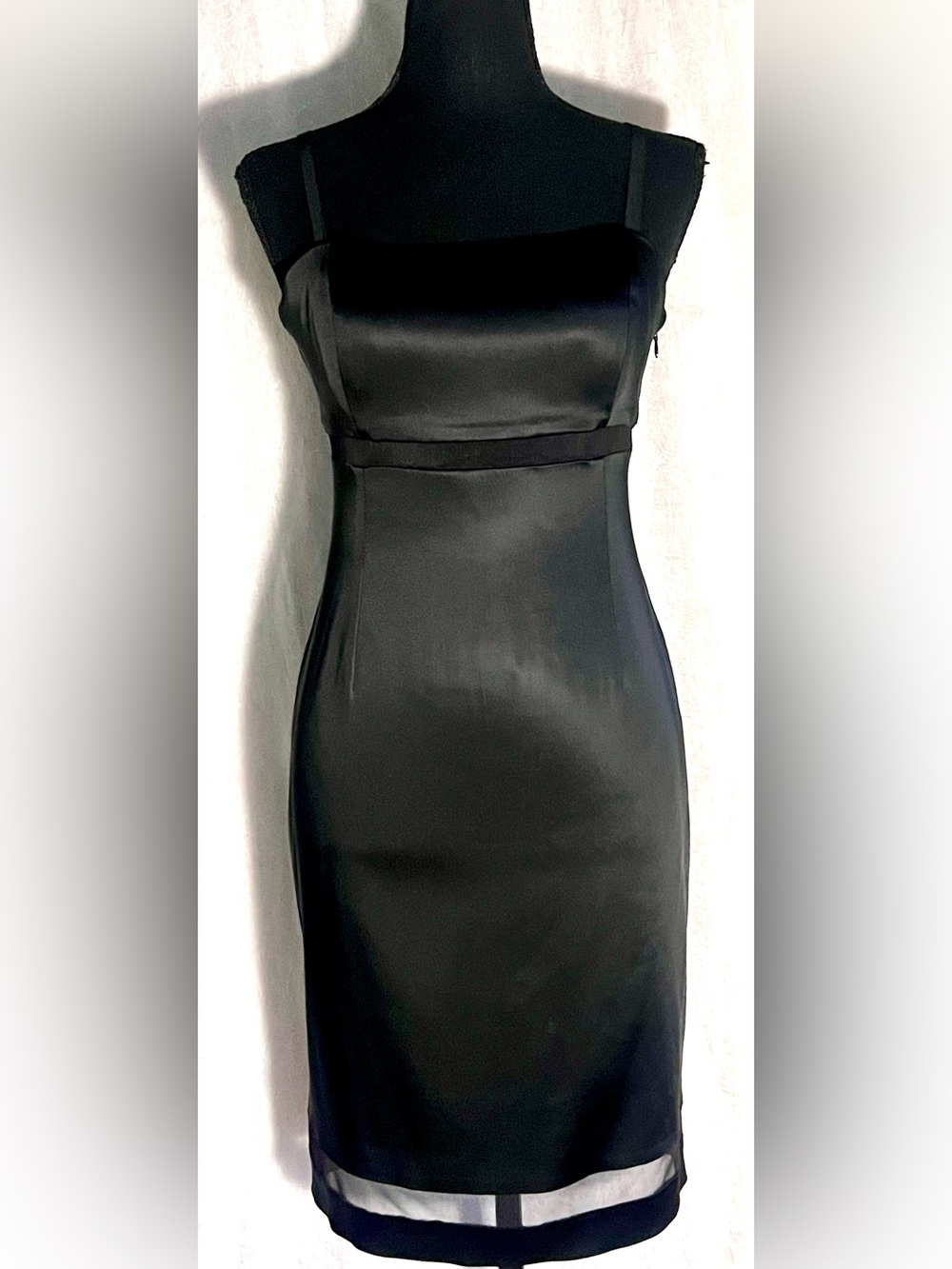 Calvin Klein  Black Satin Sheath Dress with mesh detail